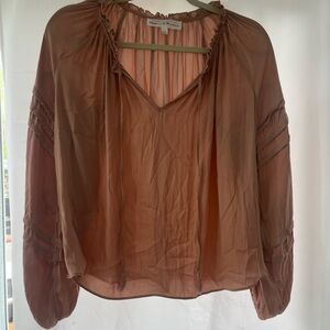 Gibson Latimer Sheer Rust Brown Peasant Blouse Small